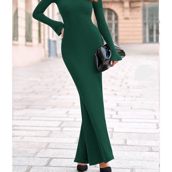 Slim Ribbed Maxi Dress in Forest Green - Women - Picture 3 of 7